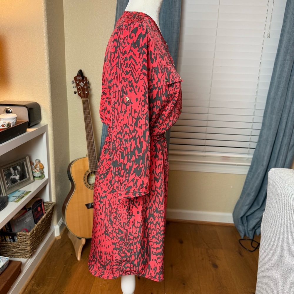 Yoana Baraschi Red and Black Patterned Shirtdress with Belt and Pockets Sz 0 - Picture 4 of 10